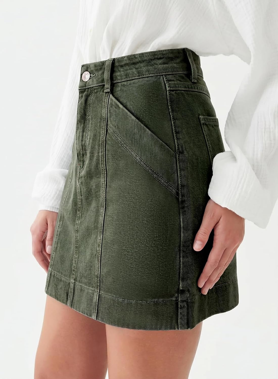 Sidefeel Women's Jean Skirt High Waisted Stretch Casual Trendy Front Seam Mini Denim Skirt with Pockets
