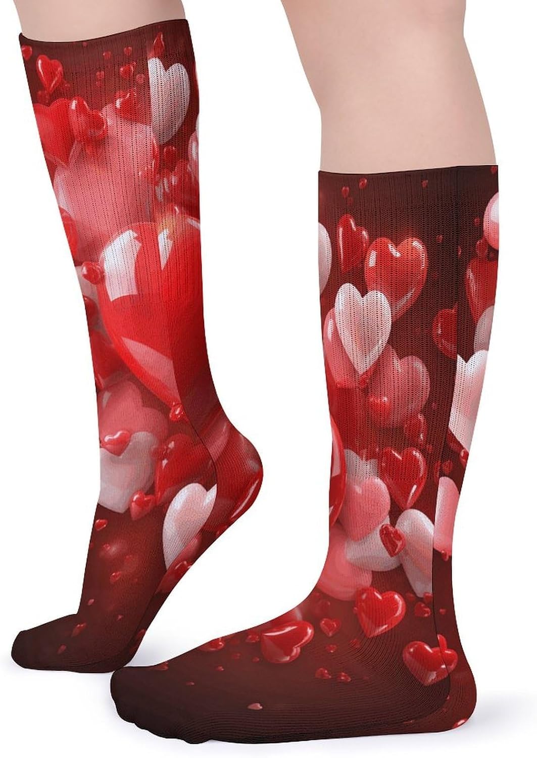 Love Red Hearts Crew Socks High Stocking Thermal Socks | Tube Socks-Breathable-Moisture-Soft-wicking for Hospital Pilates Yoga for women men Grippy for office and daily walking