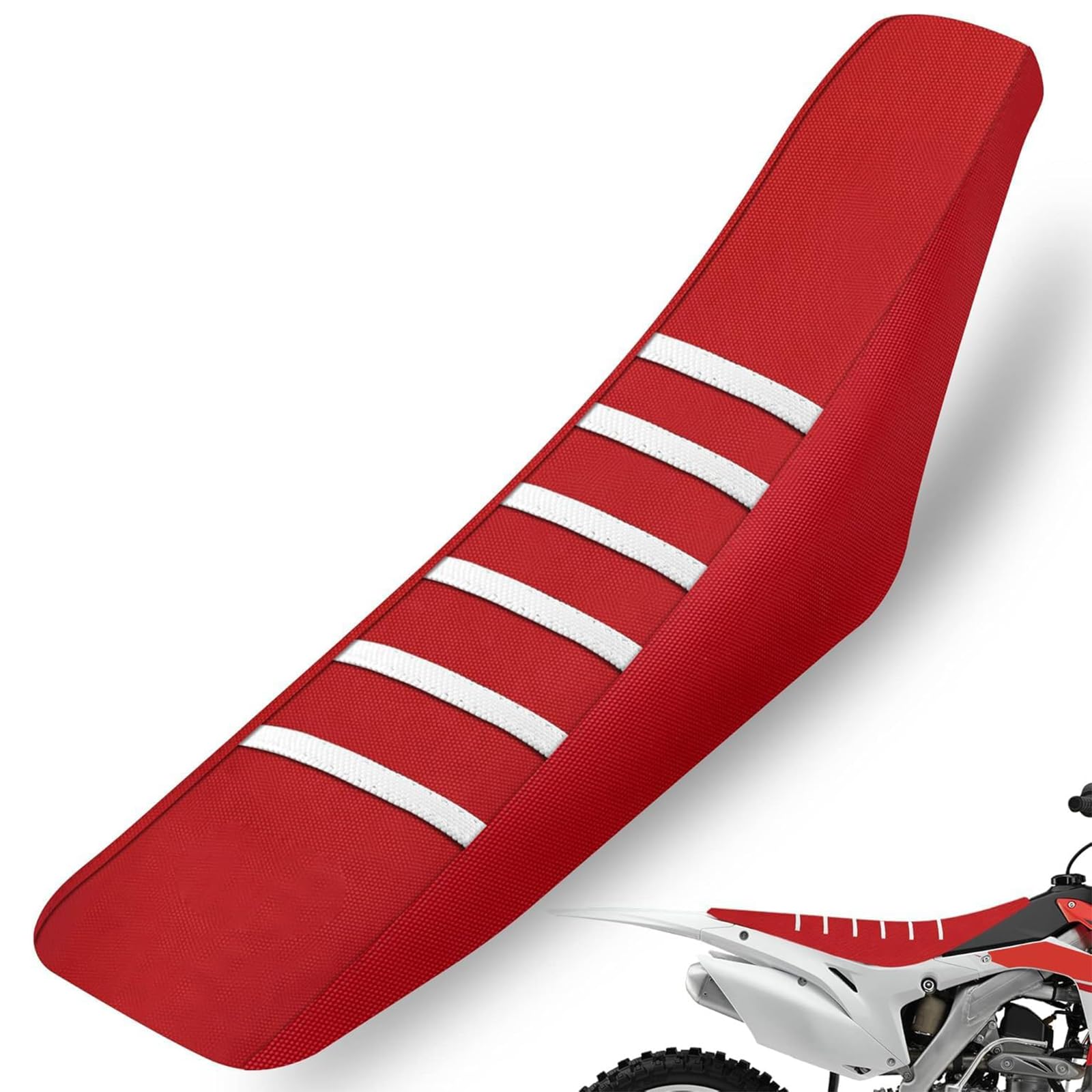 Housse de Selle Universelle Moto Tout-Terrain Motocross Rayures Blanches | Protection de Selle, Conception Universelle, Style Rayures Blanches, pour Moto Tout-Terrain et Motocross et Enduro