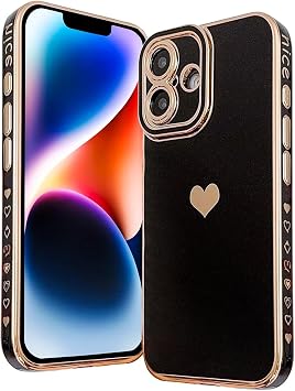 Love Heart Case for Samsung Galaxy A36 5G,Yes Girls Nice Luxury Electroplated Love Heart Nice Phone Case, Silicone Shockproof Phone Case for Samsung Galaxy A36 5G-Black