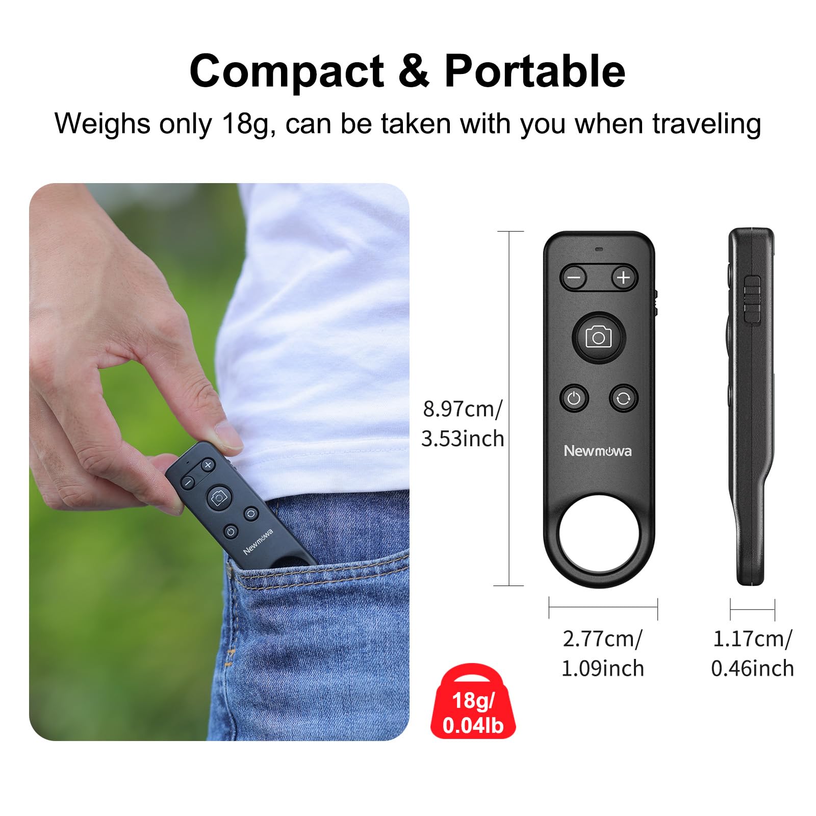 Newmowa Télécommande sans fil Bluetooth pour prise de vue vidéo/zoom/changement d'objectif sur iPhone, télécommande rechargeable pour selfies vlogs, compatible avec iPhone(iOS 15 Above,NOT for iOS 26)