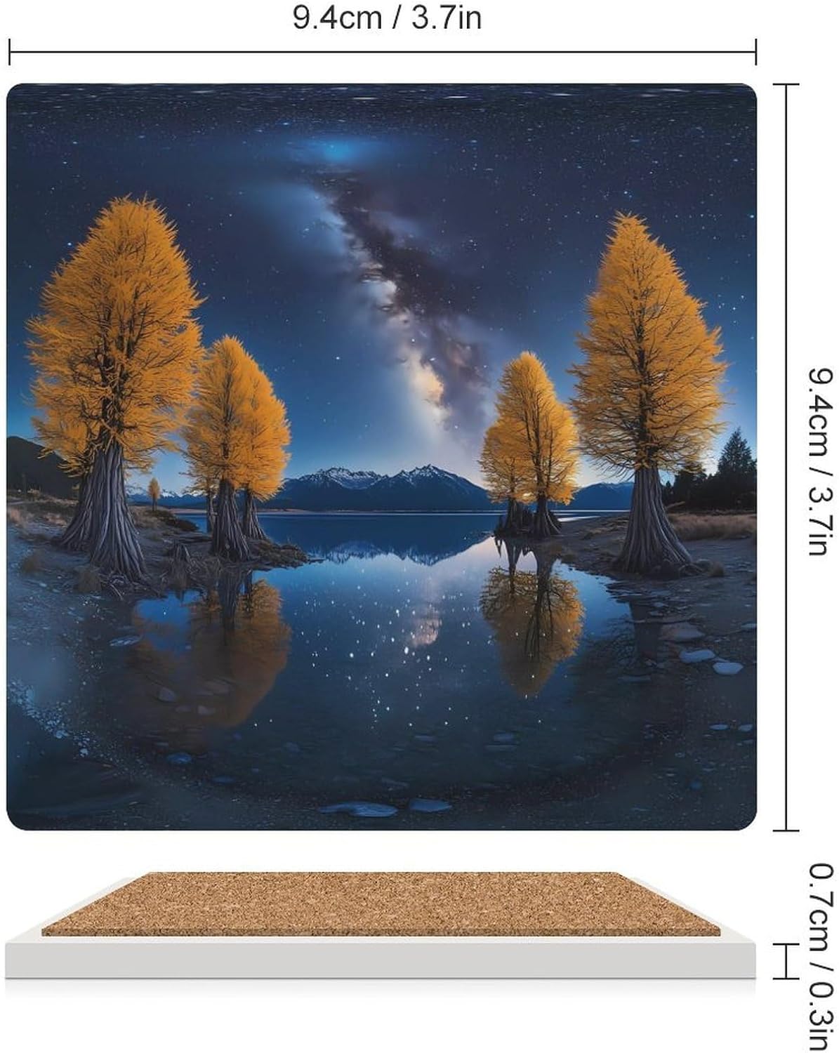 Starry Sky Tree Coasters for Drinks Square Ceramic Coasters Cup Mats with Cork Base