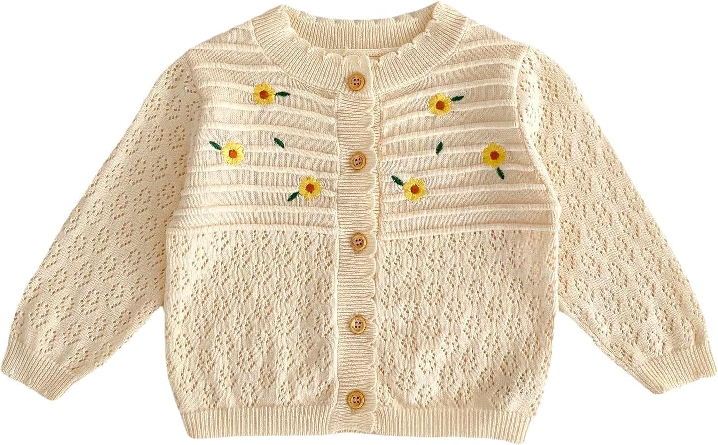 HOOLCHEAN Baby Spring Summer Embroider Flower Thin Knitted Sweater Vintage Knit Cardigan