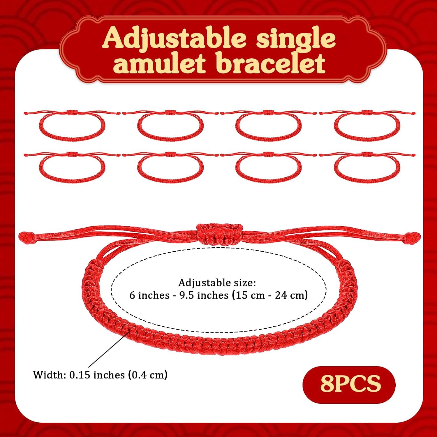 8Pcs Red Bracelet for Women, Red String Thread Bracelet for Protection, Couple Matching Jewelry for Christian Mens Friends Christmas Gift