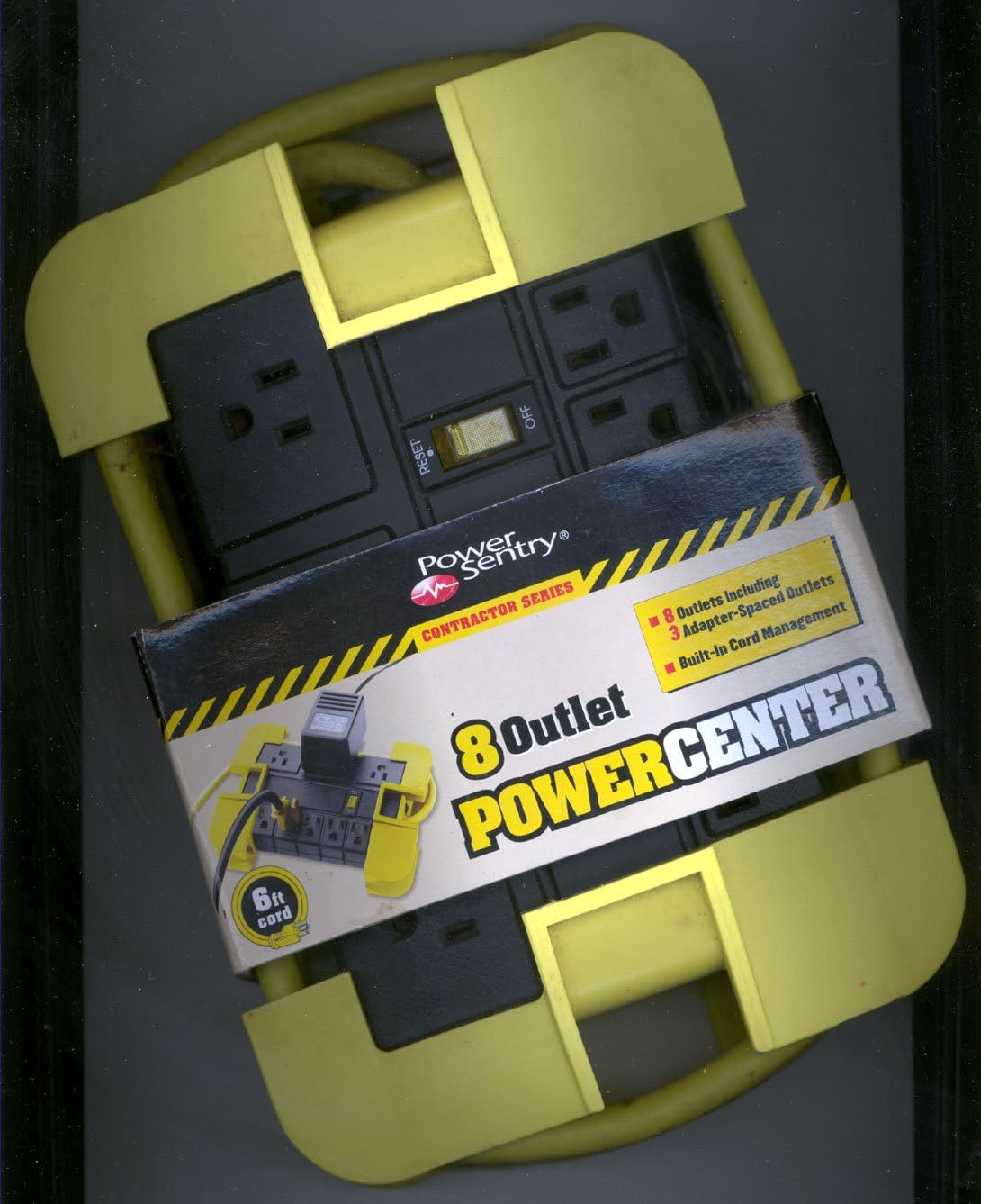 S10053700303/17 8 Outlet Power Center with Cord Management (Black/Yellow)