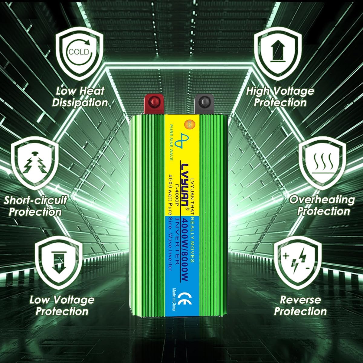LVYUAN 4000 Watt Heavy Duty 8000(Peak) Pure Sine Wave Power Inverter 24V DC to 110V 120V AC Converter with 4 sockets,LED Display,Remote Control and USB Port for Family,RV, Truck,Road Trip,Emergency
