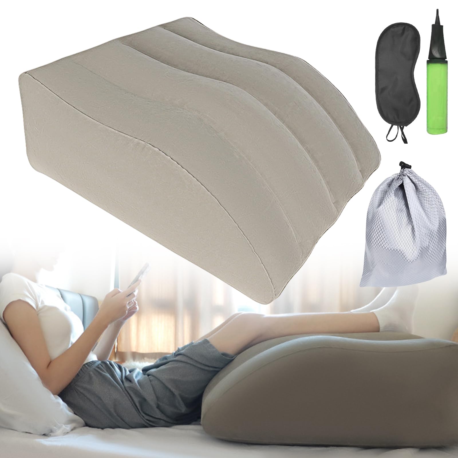 PRITOK Inflatable Leg Lift Cushion: Inflatable Footrest Cushion for Travel, Ergonomic Wedge Pillow for Sleeping, Suitable for Muscle Relaxation and Relief of Swelling