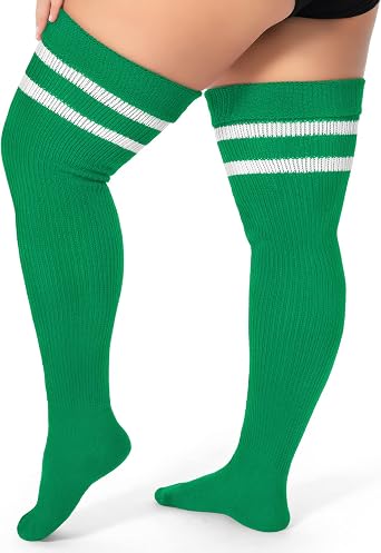 Littleforbig Plus Size Thigh High Long Striped Cable Knitted Stockings