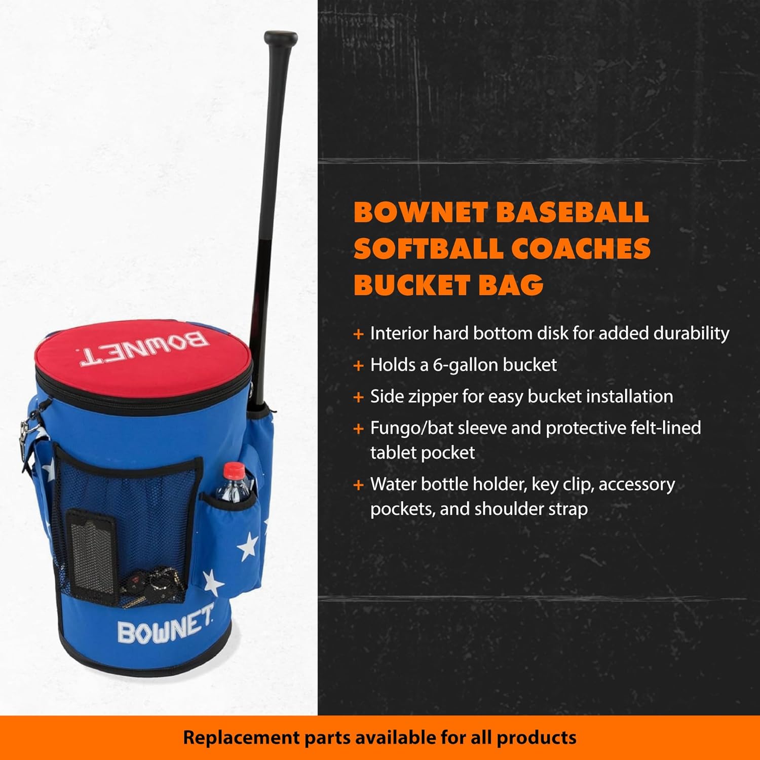 Bownet - Sports Backpack Bucket Bag with Shoulder Strap - Padded 6-Gallon Cover with Pockets for Baseball and Softball