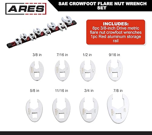 Miniatura 2 de ARES 33011 - Juego de 8 llaves SAE Flare Nut Crowfoot - Llaves de pata de gallo de 38 pulgadas de 38 pulgadas de 38 pulgadas a 78 pulgadas - Incluye