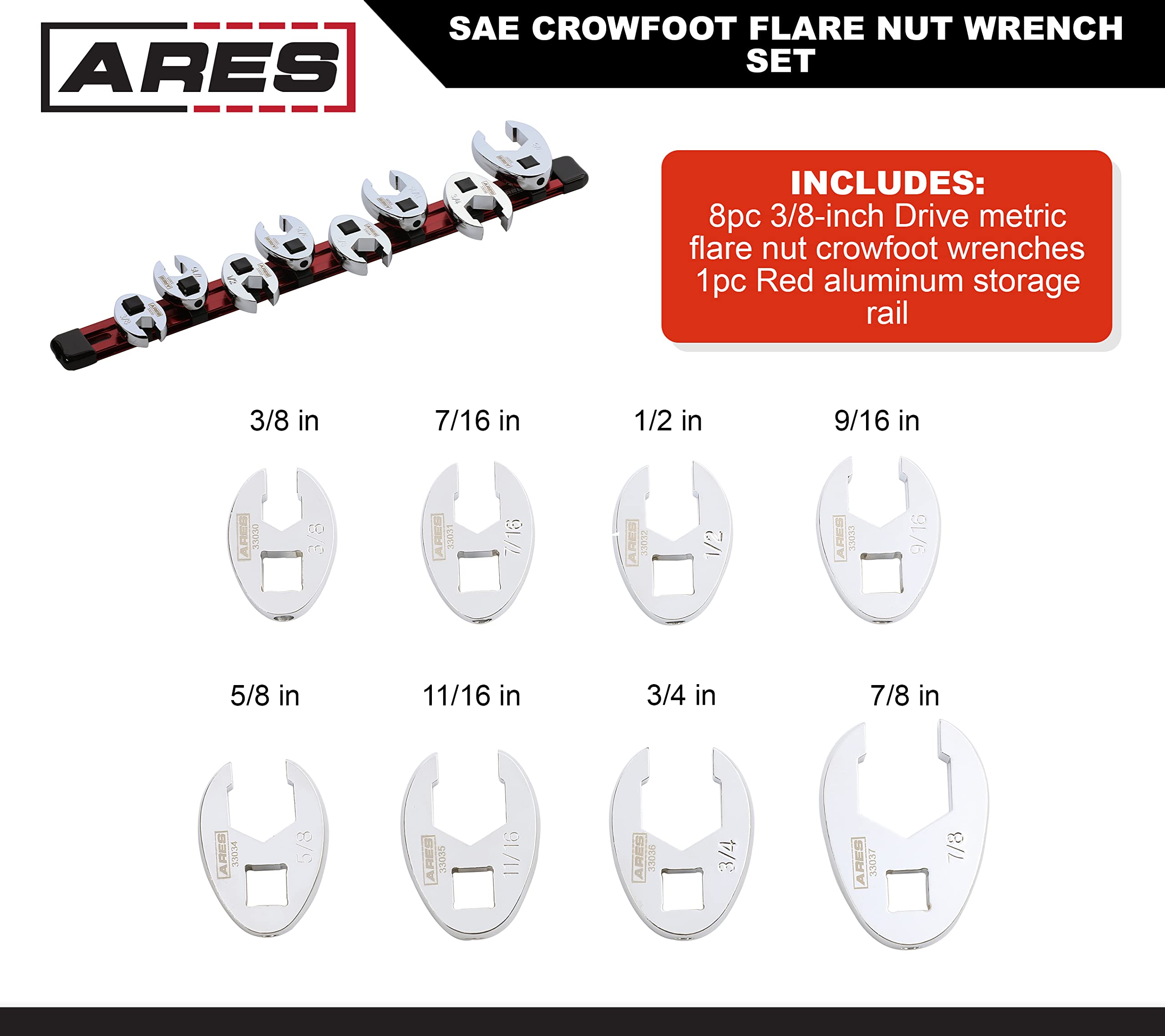 Platinum Tech 99310 8 Piece Sae Flare Nut Crowfoot Wrench Set - View #12