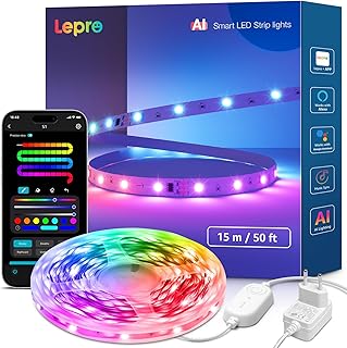 Lepro AI LED Streifen S1, MagicColor RGBIC 15M Smart LED Strip mit Personalisierter KI-Lichtdesigner, Musik-Sync, App-Steuerung kompatibel mit Alexa&Google Assistant, LED Lichterkette für Party&Gaming