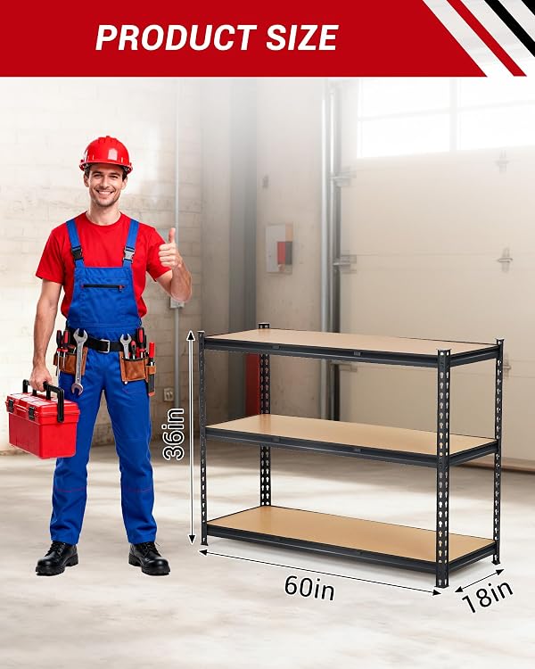 GarveeTech Heavy Duty Garage Shelving Units,3-Tier Adjustable Storage Shelves,60 x18 x 36 Inch,Loads 1320 LBS,Adjustable Garage Storage Shelving, Metal Storage Utility Rack Shelf Unit by GarveeTech - Image 4