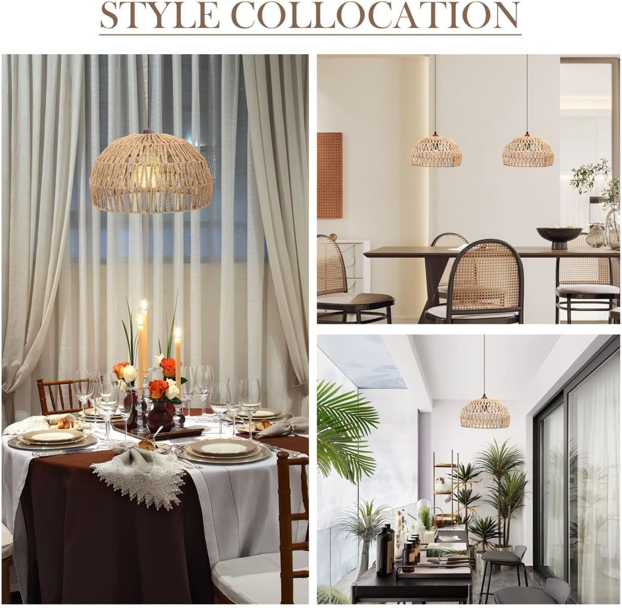 Baluue Rattan Lamp Shade, Boho Pendant Light Shade Replacement Wicker Texture Cover for Chandelier Hanging Lights, Kitchen Island & Dining Room, 11.8"×6.7"