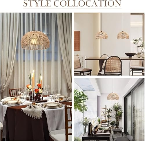 Miniatura 5 de Baluue Pantalla de lámpara de ratán tejido, cubiertas de lámpara de araña hemisféricas, accesorio de luz, lámpara colgante de repuesto para lámpara