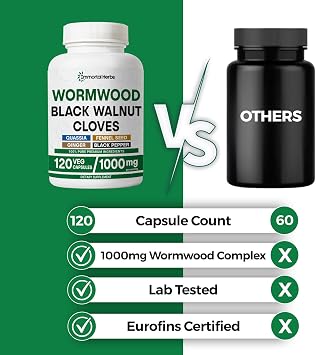 Wormwood Black Walnut Clove Cleanse Extract, 7-in-1 Complex, 120 Pills, Herbal Supplement for Adults, Vegan, Non-GMO & Gluten Free Sweet Wormwood Capsules