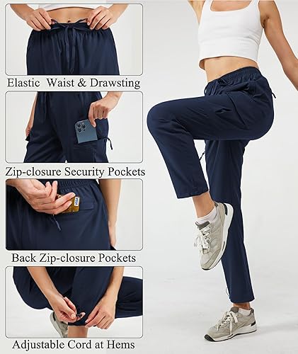 Miniatura 3 de Pantalones de senderismo para mujer, de secado rápido, ligeros, resistentes al agua, pantalones cargo con cintura elástica, pantalones deportivos