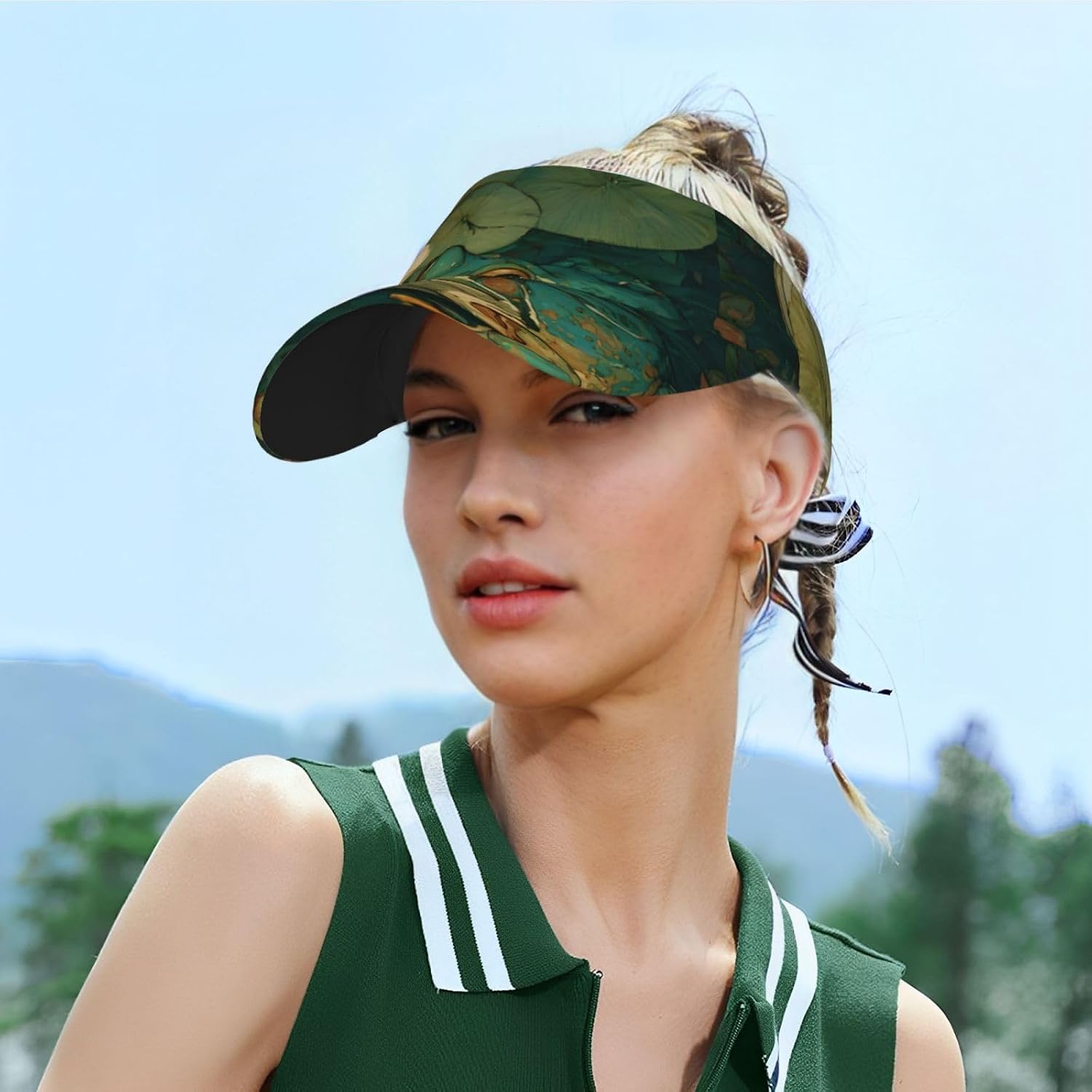 (Frog) Adult Sun Visor Hat Adjustable Open Top Sports Cap Breathable for Men Women Beach Vacation Essentials Black