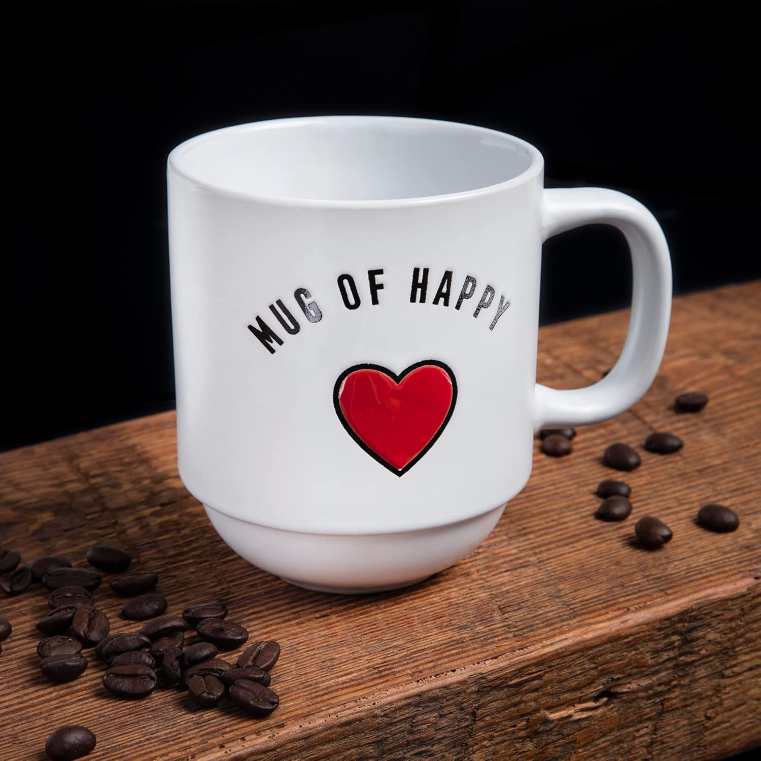 Sheffield Home Set of 4 Stackable Stoneware Mugs with a Metal Rack for Storage, Large Cups for Tea, Mugs for Latte, and Hot Chocolate (Heart Sentiments)