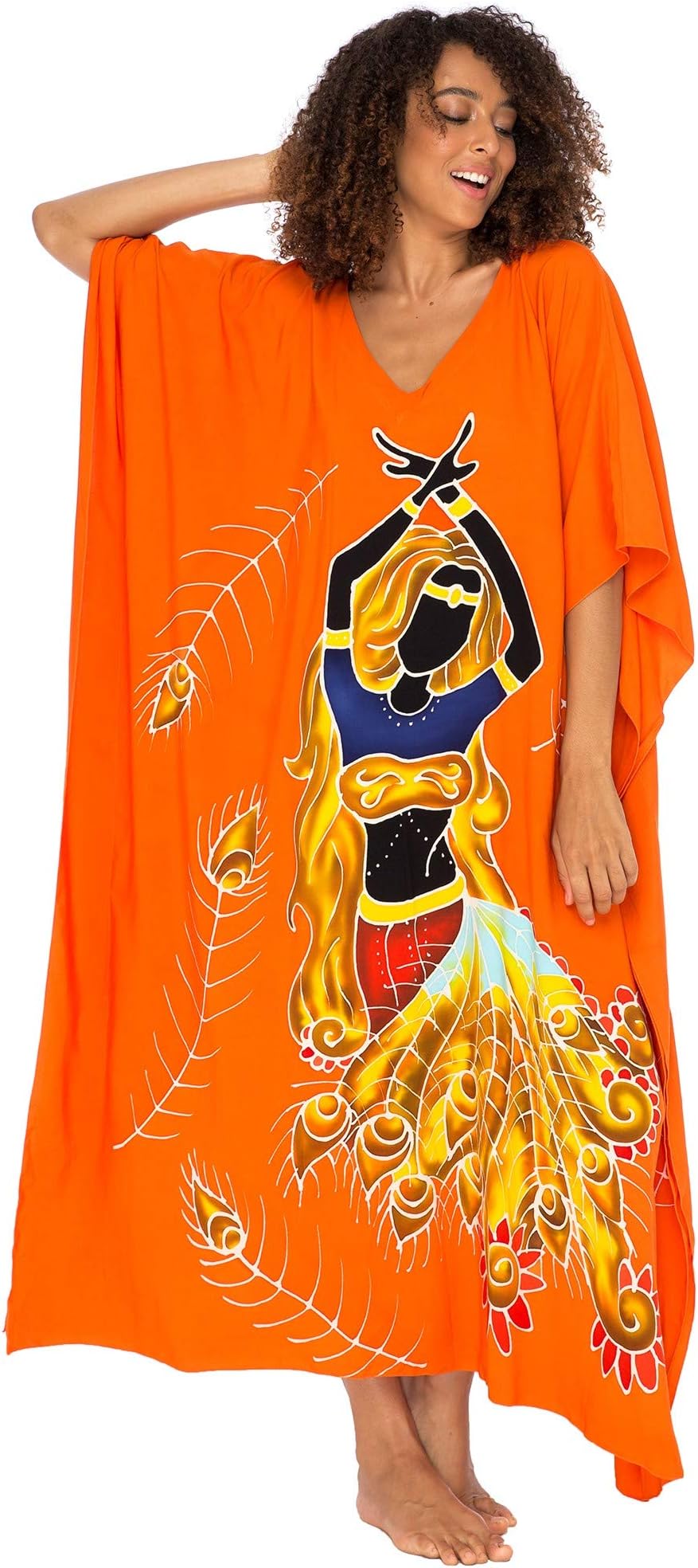 Back From Bali Womens Beach Dress Maxi Caftan Long Poncho Belly Dancer Orange