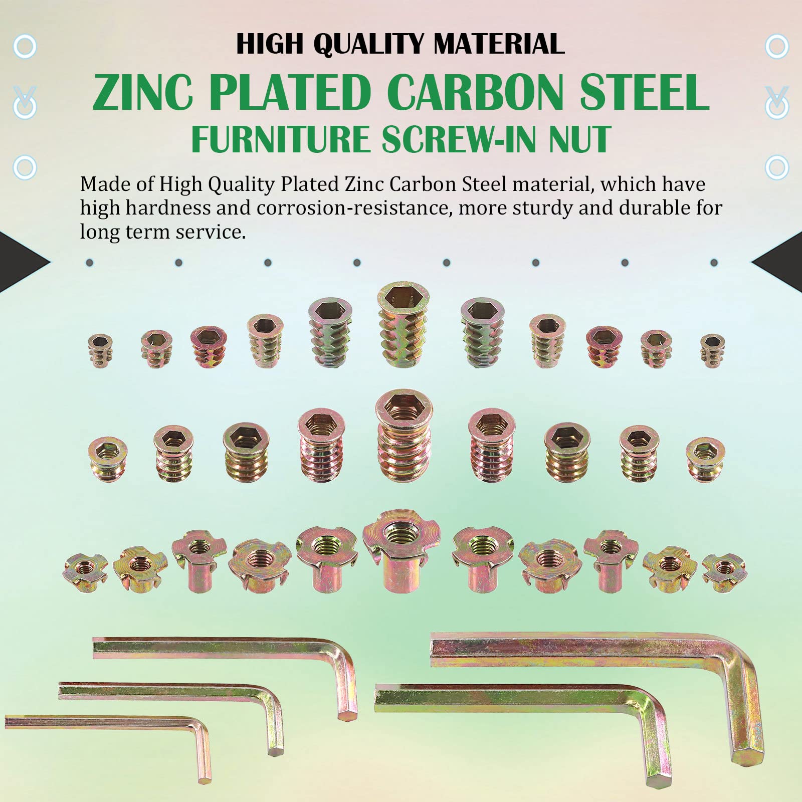 Hex Socket Set Zinc Plated Four Pronged T Nuts Captive Inserts For ...