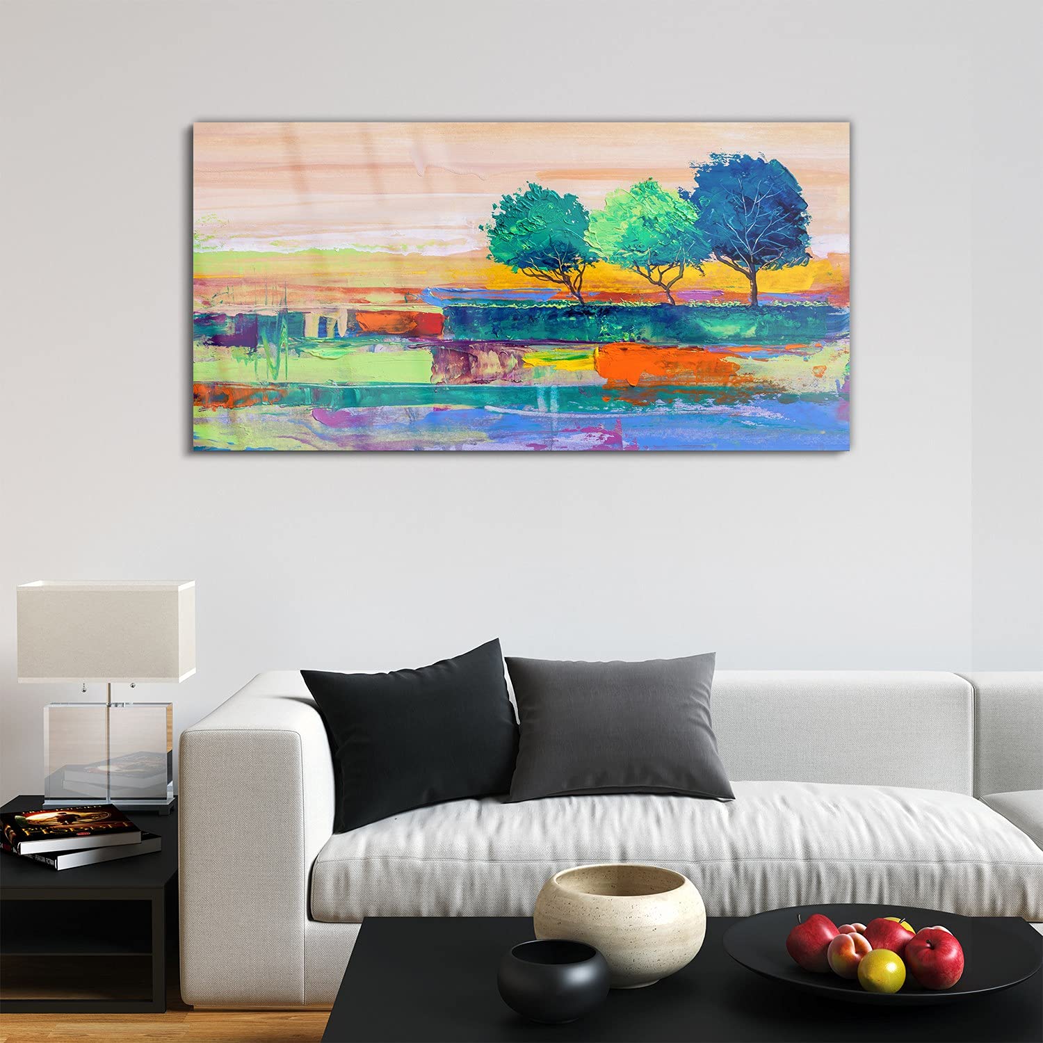 Coloray Pintura acrílica Vidrio Acrílico 120x60cm Cuadro De Pared Sala De Estar Arte Mural - Hojas de árboles de arte