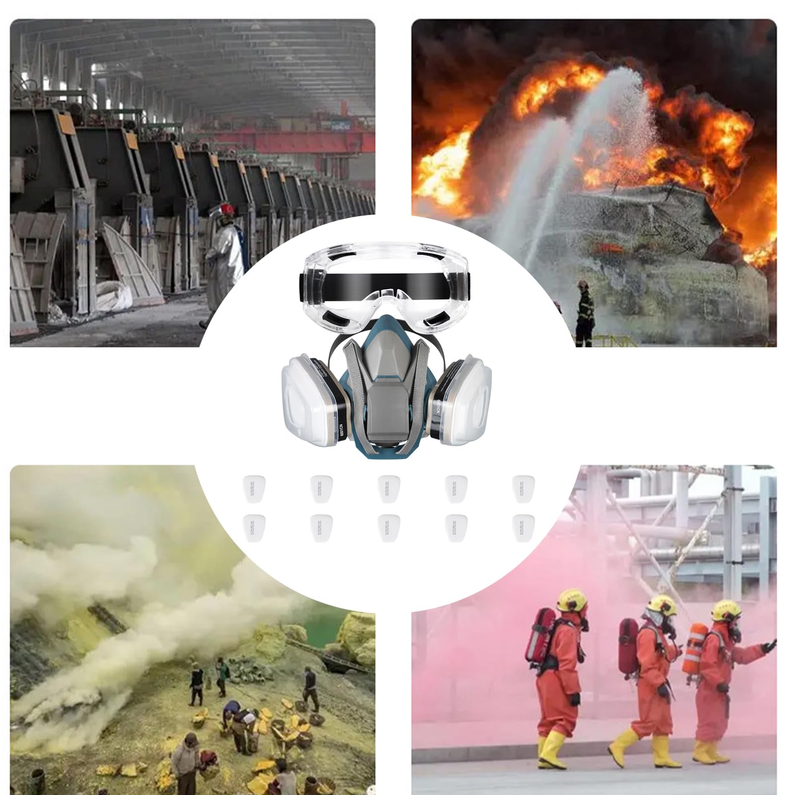 Masque respiratoire complet avec cartouches filtrantes et lunettes Masque respiratoire réutilisable pour la sécurité industrielle Protéger le visage anti-buée