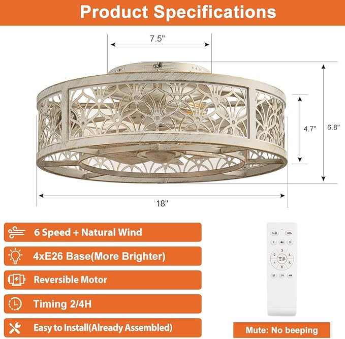 Ventilador de Techo 18 Pulgadas con Luz y Control Remoto 110 miniatura 2
