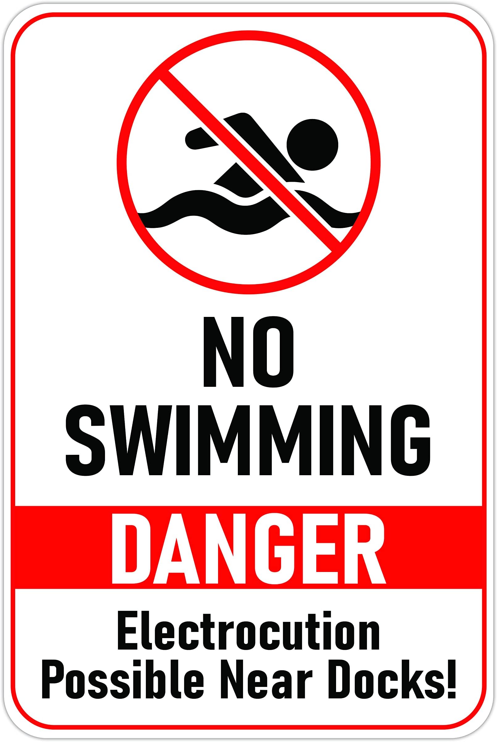No Swimming Electrocution Possible Near Docks Aluminum Sign - Metal Sign, Swimming Sign, Danger Sign, No Swimming Sign, Danger Electrocution Possible Sign, Aluminum Sign (12 x 18 Inches Laminated)