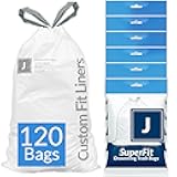 Reli. SuperFit Code J (120 Count) | Compatible with Simplehuman Code J | Dispenser Pack Custom Fit Liners | Drawstring Trash Bags | 30-45 Liter / 8-12 Gallon | White
