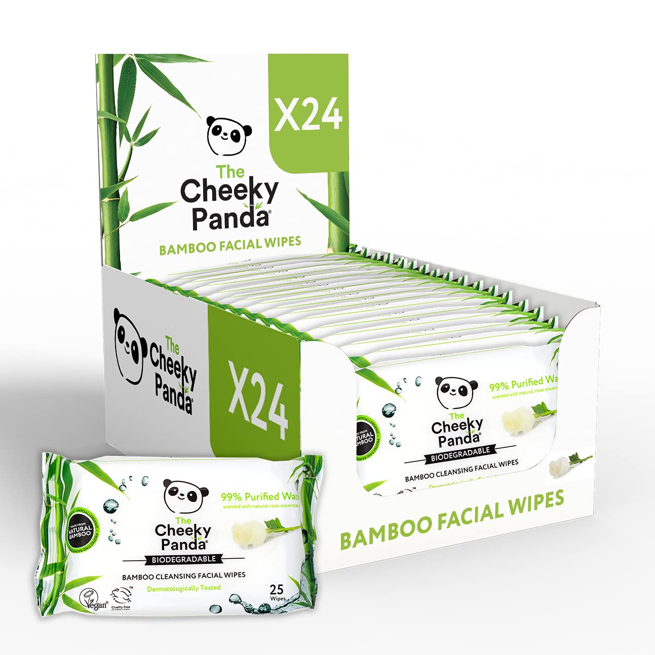 The Cheeky Panda Face Cleansing Wet Wipes (24 packs, rose)