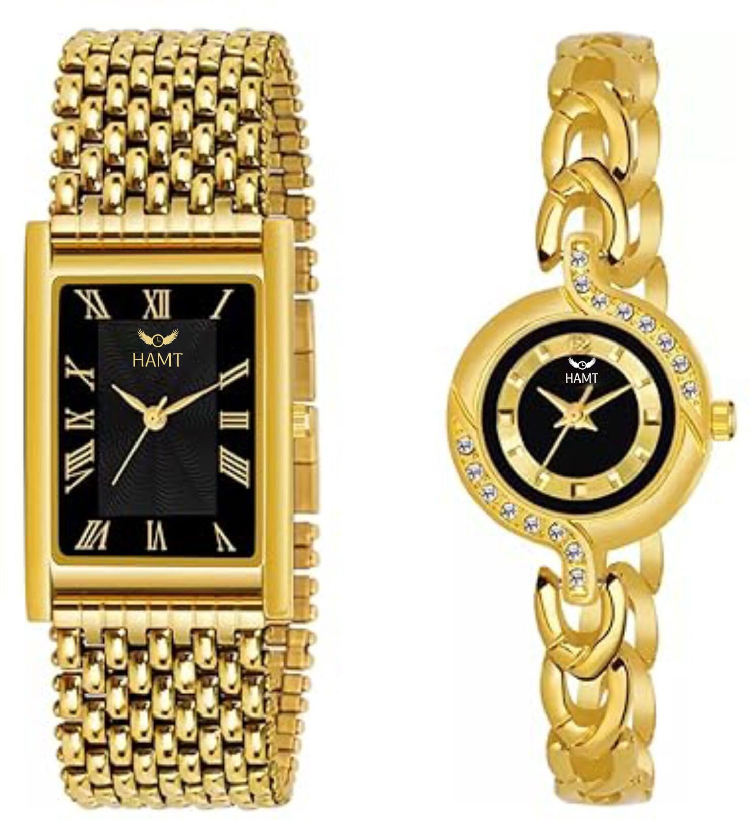 hamt Golden Colour Couple Watch - HT-214BLKGLD-010BLK (B0BX9SYJL9) Amazon Price History, Amazon Price Tracker