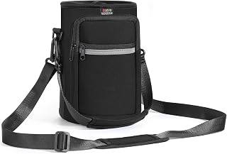 Nuovoware Water Bottle Carrier Bag, 64oz Bottle Pouch Holder, Adjustable Shoulder Hand Strap 2 Pocket Sling Neoprene Sleeve Sports Accessories for Hiking Travelling Camping, BlackCoal