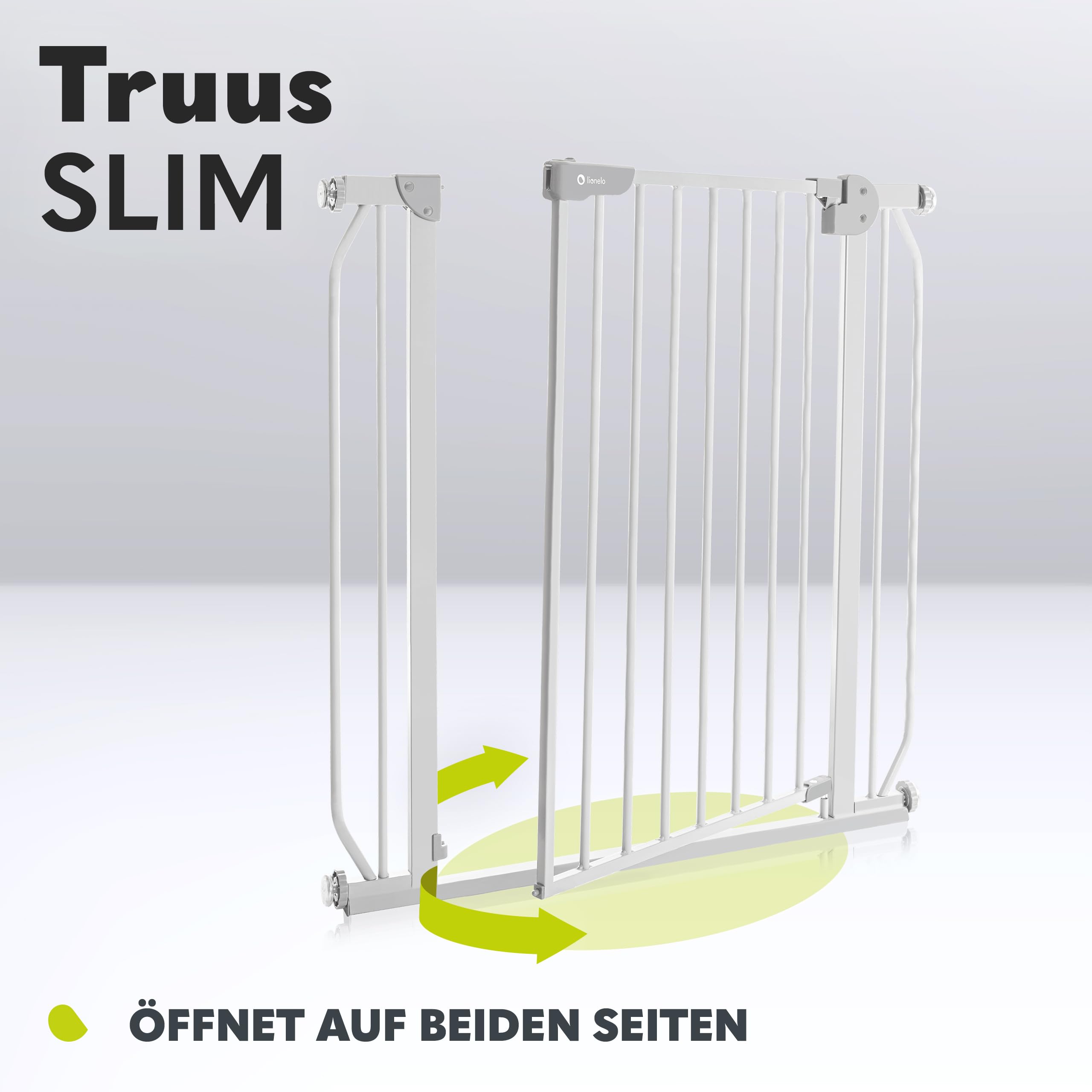 Lionelo Truus Slim Treppenschutzgitter ohne Bohren 75–105 cm | Baby Türschutzgitter mit Erweiterung, Auto Close, Doppelte Sicherung, Beidseitig Öffnend, Niedrige Schwelle