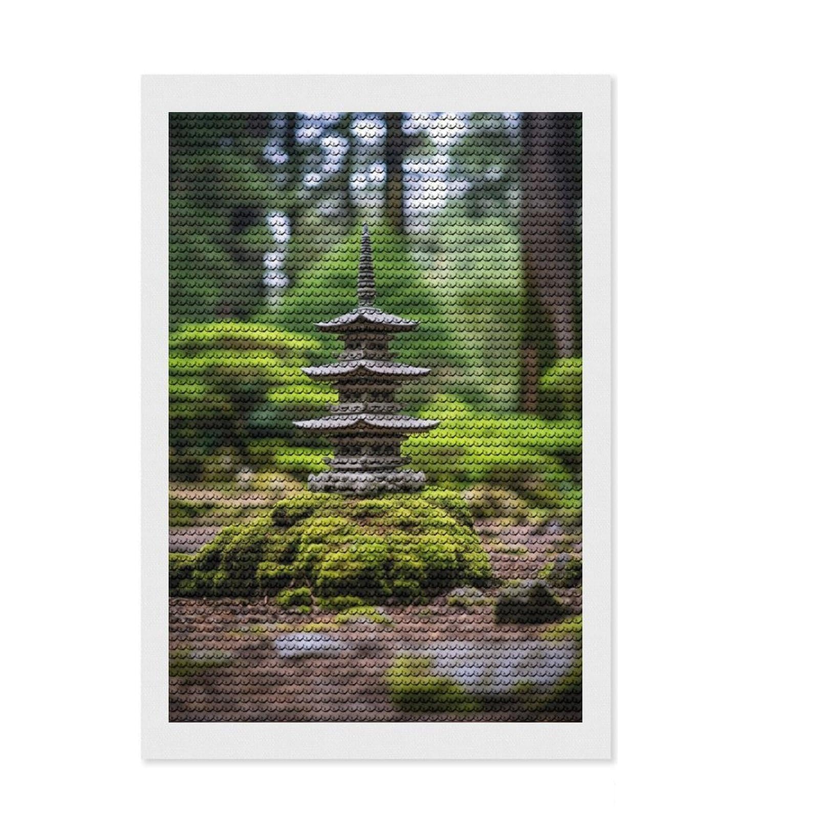 Junmoney Zen Japanese Temple Pagoda Diamond Painting Set 8"x12", Enjoyable At-Home Hobby, with Tool Kit, Modern Decor, Christmas Gift, Easy to Enjoy