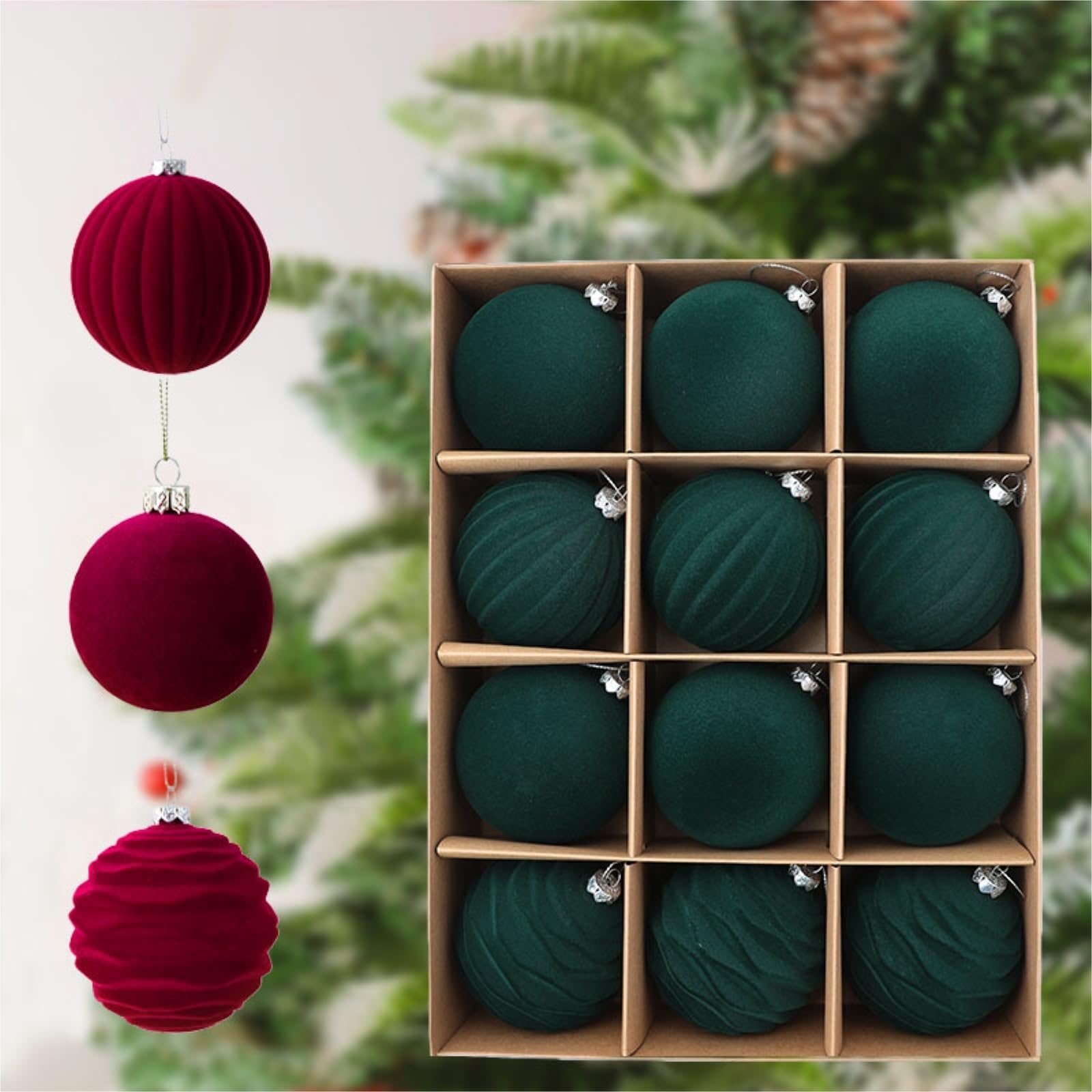 Baumschmuck Weihnachtsbaumschmuck Aus Kunststoff, 8 cm Durchmesser, 12 Stück Weihnachtskugeln(Rood)