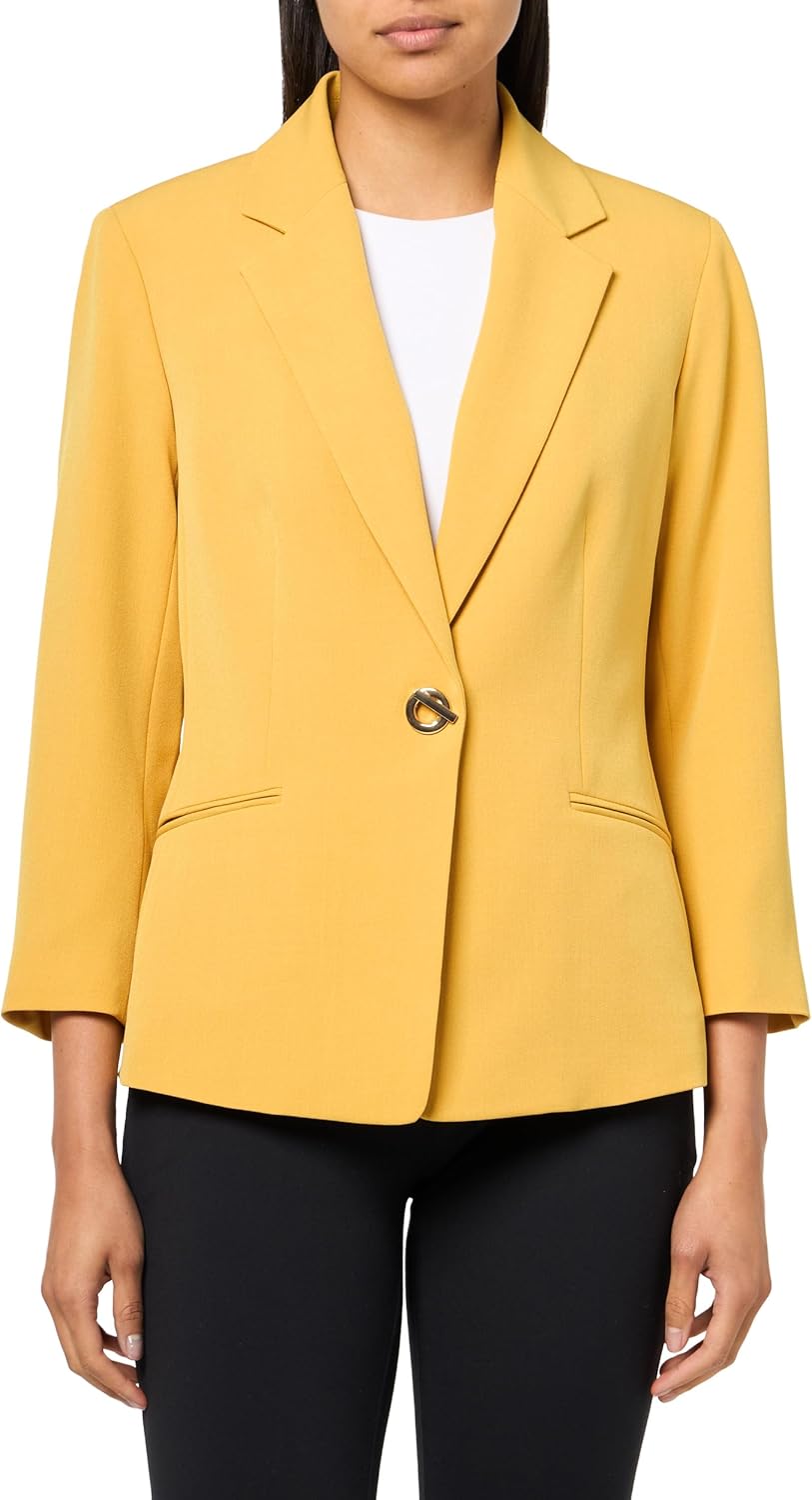 Kasper Women's Crepe Novelty Eyelet Front Notch Collar Jacket, Butterscotch