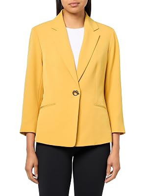 Kasper Womens Crepe Novelty Eyelet Front Notch Collar Jacket Butterscotch