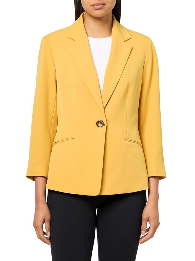 Kasper Womens Crepe Novelty Eyelet Front Notch Collar Jacket Butterscotch