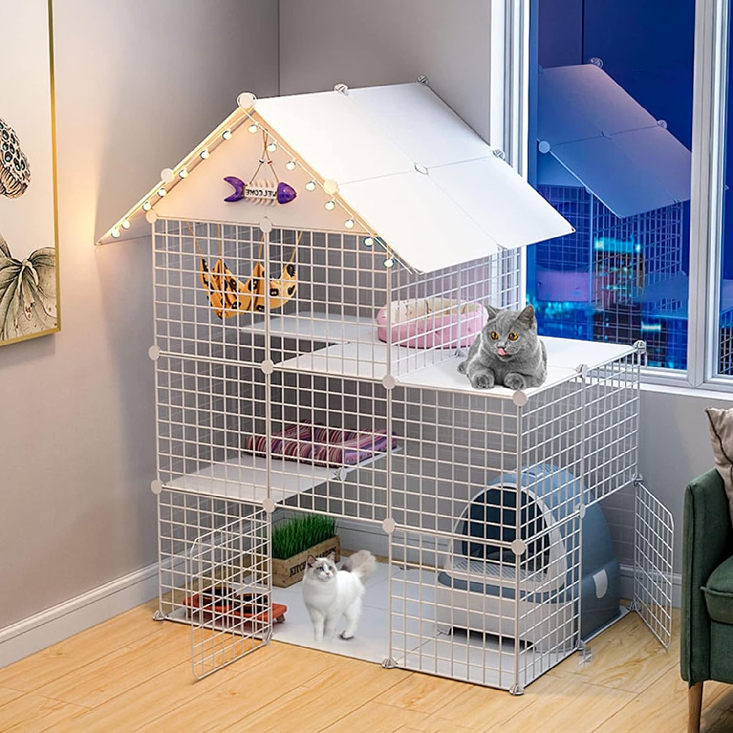 Small Pet Cages,Collapsible Pet Cage,Kitten Cage for Indoor Cats,3 Tier Cat Cage,Cat Cage with Litter Box,Portable Cat Cage,Black