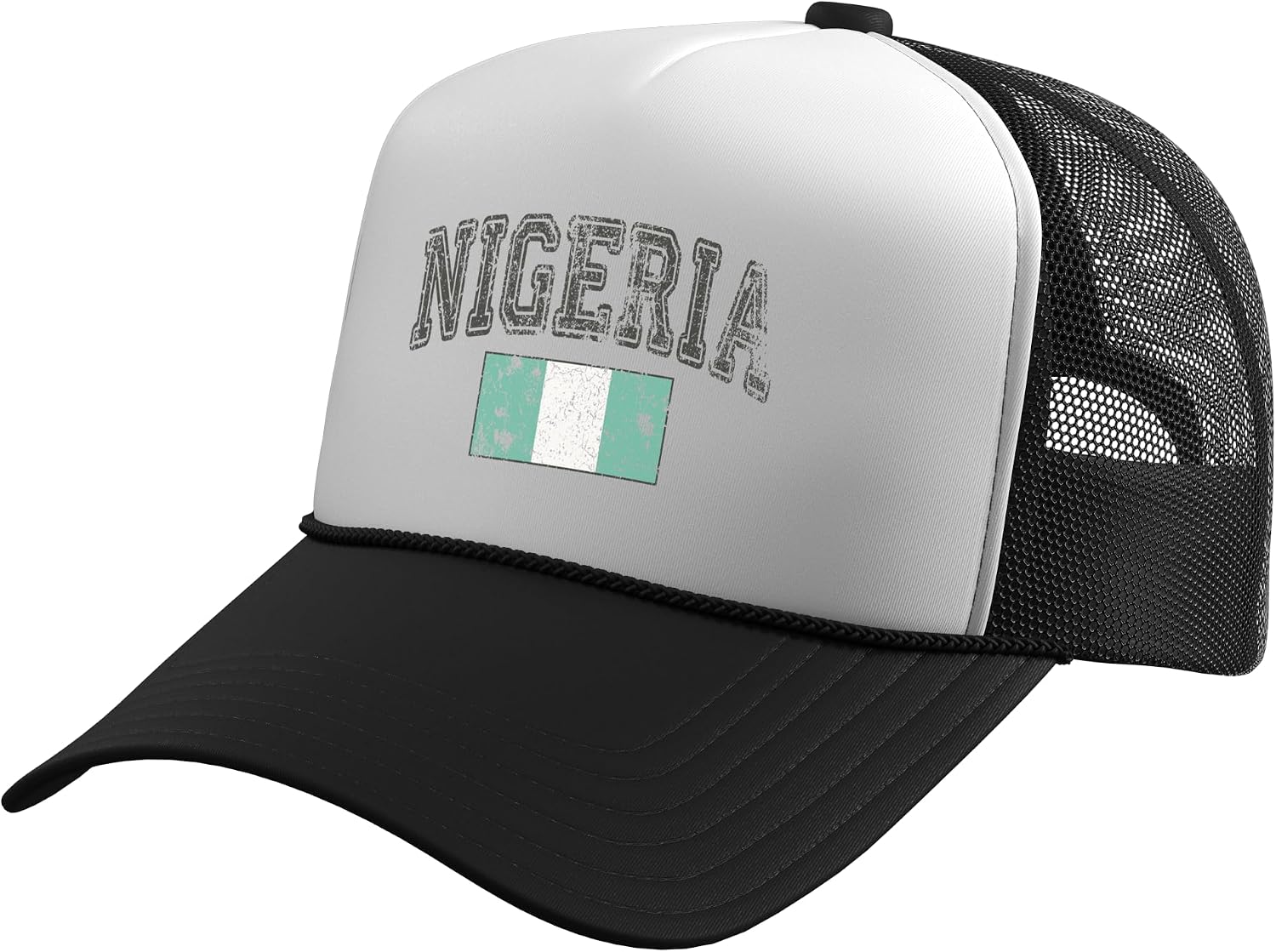 Vintage Retro Faded Nigeria Flag Nigerian Pride Trucker Hat with Adjustable Mesh Back