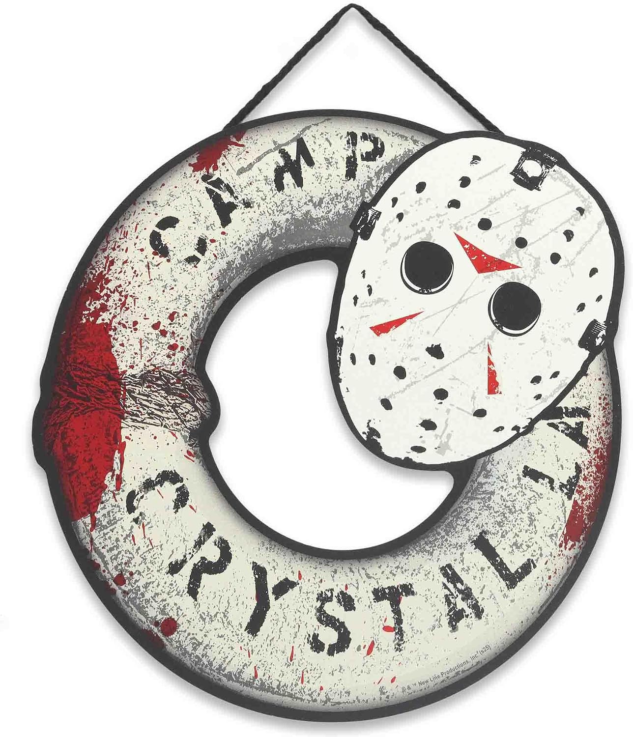 Open Road Brands Friday the 13th Horror Movie Wreath Hanging Wood Wall Decor - Scary Jason Mask Sign for Halloween Decorating