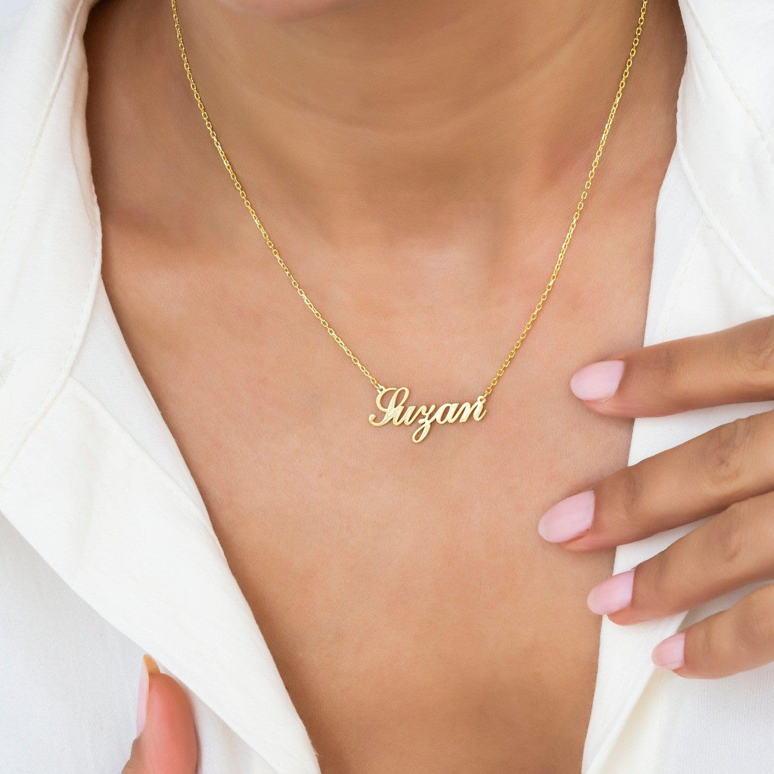 Personalizado collar con nombre placa con nombre collar oro para ella Día de la Madre Navidad