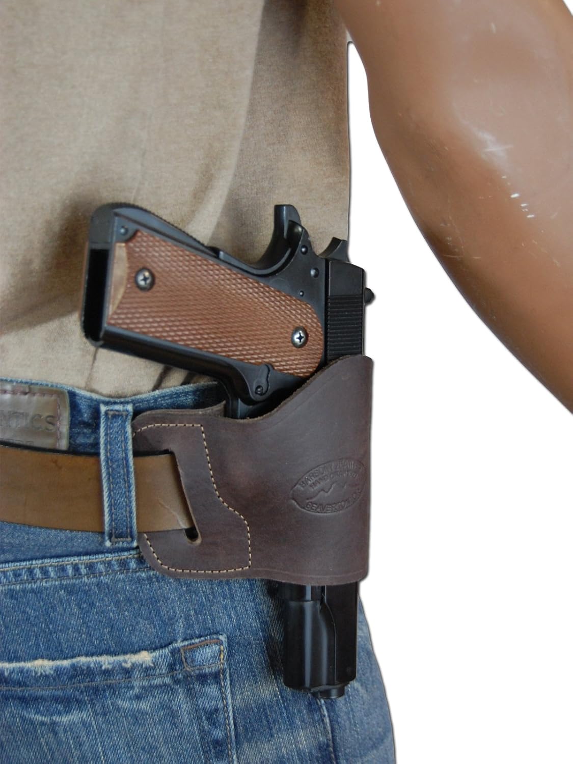 New Barsony Quick Slide Gun OWB Brown Leather Holster for Full Size 9mm 40 45