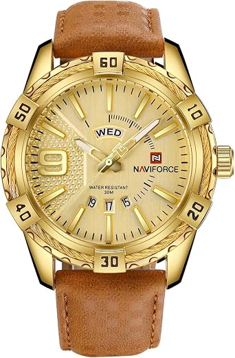 NAVIFORCE Men's Watch Sport Luxury Waterproof Leather Auto Date Quartz Watches