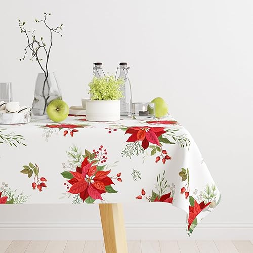 Mantel de primavera, mantel rectangular de flores, mantel de flores rojas para decoración de cocina de granja, decoración de cocina, comedor, 60 x