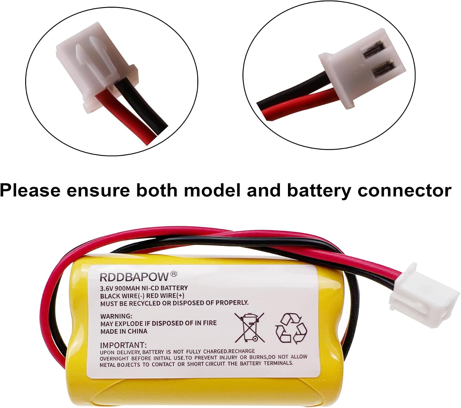 3.6V 900mAh Ni-CD Exit Sign Emergency Light Battery for Unitech LEDR-1 6200RP, Dantona CUSTOM-318 OSA230,Lowes 253799,Exitronix 10010037 (2 Pack x 3.6v 900mah Emergency/exit Light Battery)