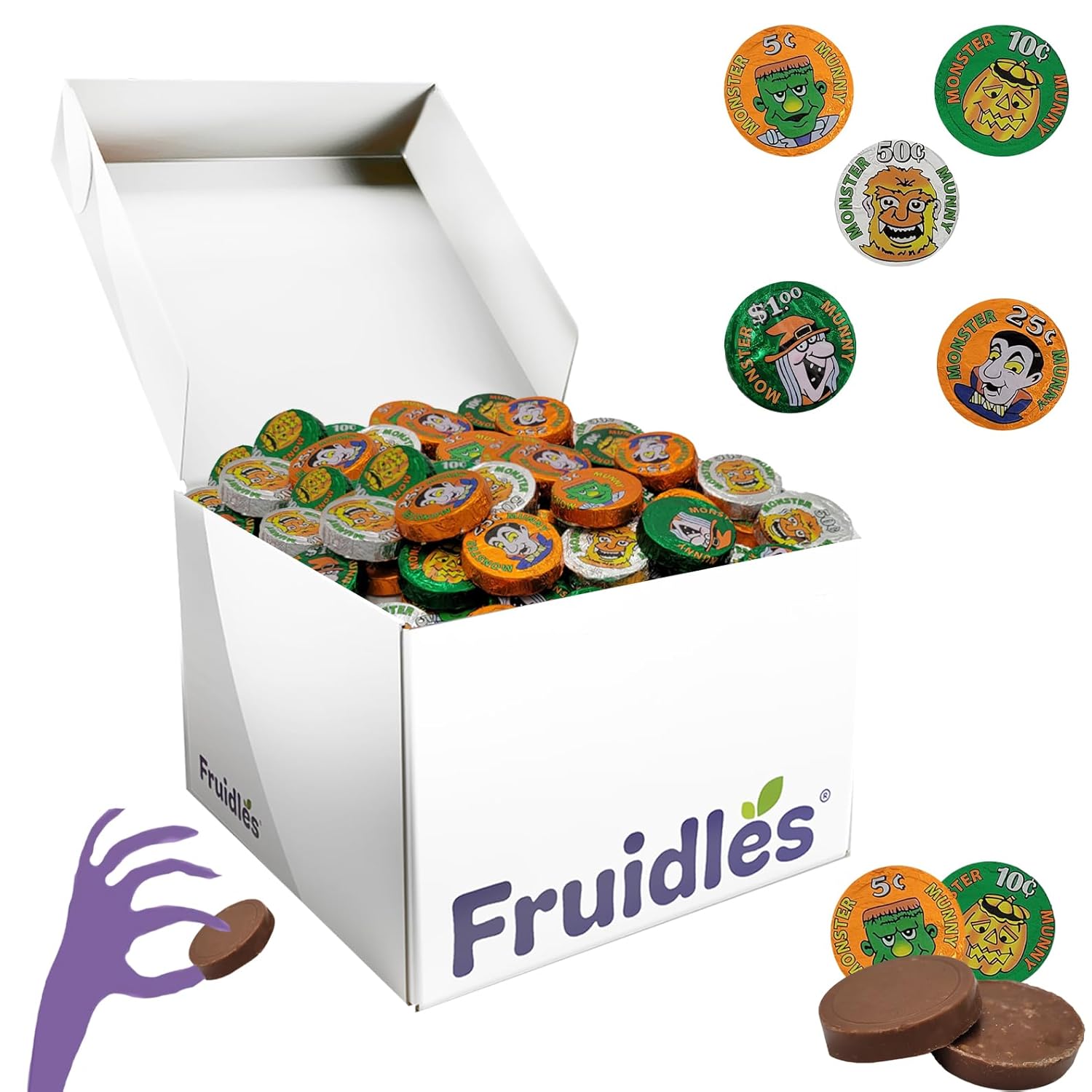 Fruidles Halloween Monster Money Coins Munny, Trick-Or-Treat Party Bag Fillers, Individually Wrapped in Orange, Green, Silver Coin Design Foils, Kosher Certified Dairy (5 Pounds)