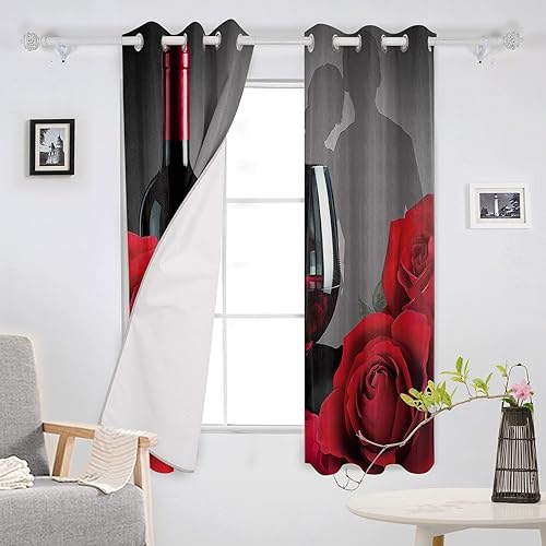 Miniatura 3 de Cortinas opacas para dormitorio, día de San Valentín, románticas sombras de amantes del vino rosa, con ojales, cortinas de tratamiento de ventana,