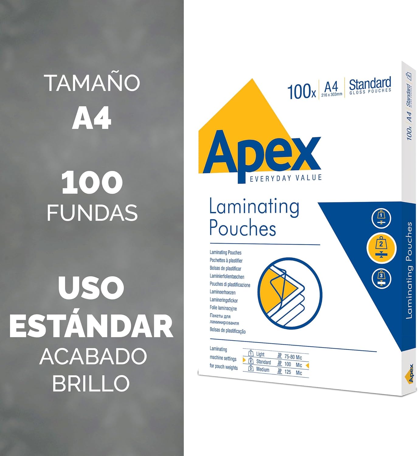 Fellowes Apex A4 Laminating Pouches, Glossy Finish, 100 Sheets - Standard - Ideal for Notices, Photos, Creatives, Certificates and Everyday Use